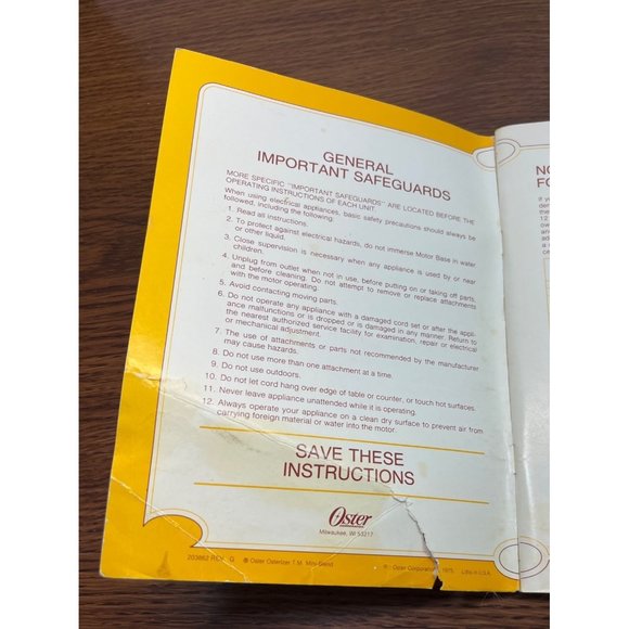 Oster Kitchen Center Owner's Manual Instructions Cookbook 1975 Vintage - Picture 6 of 8